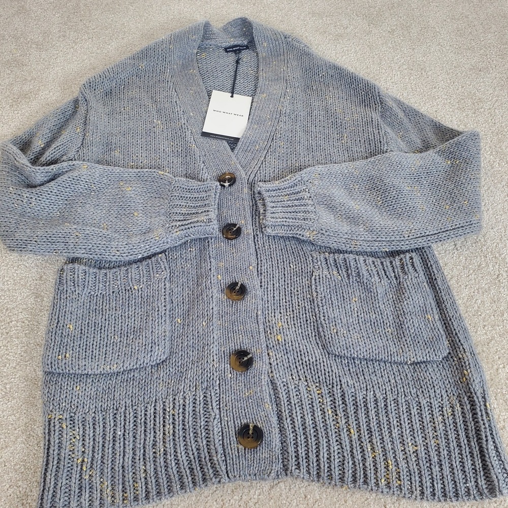 Who What Wear Women's Cardigan Sweater Size S Gray w/ Metallic Grandpacore NWTGS